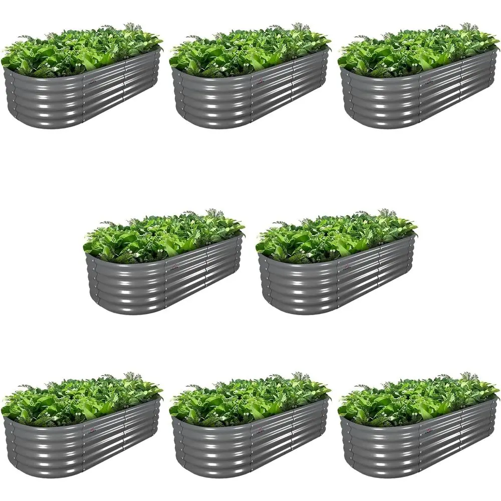 

8-Piece 6x2x1.5 ft Galvanized Oval Raised Garden Bed Set for Outdoor Vegetables, Herbs, Quartz Grey