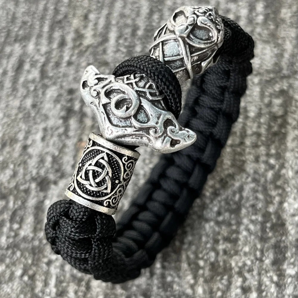 Norse Mythology Odin Thor Hammer Mjolnir Trinity Valknut Bead Amulet Viking Bracelets Mens Womens Paracord Rope Bracelete