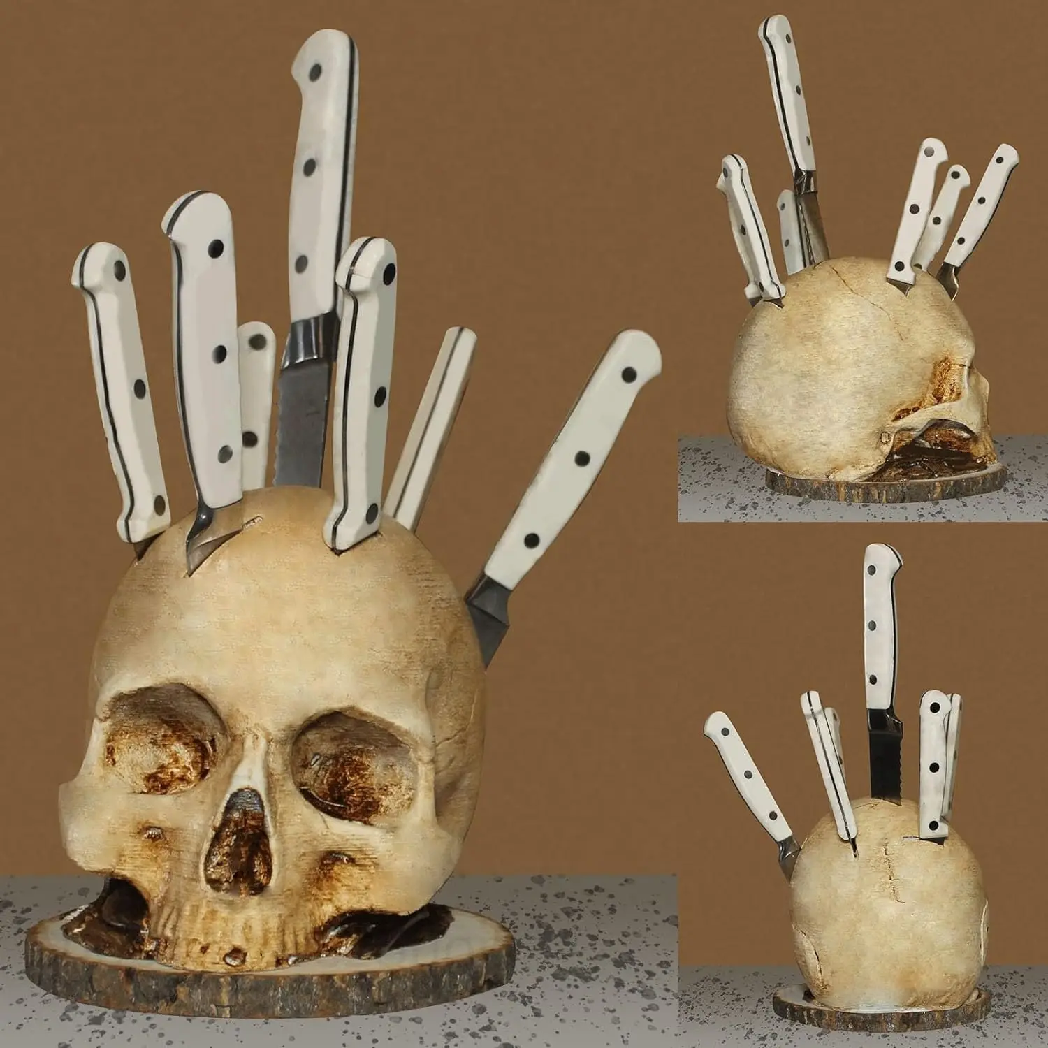 Skull Knife Holder for Kitchen Skeleton Knife Stand Horror Kitchen Storage Head Rack Kitchen Fruit Storage Rack Decoration