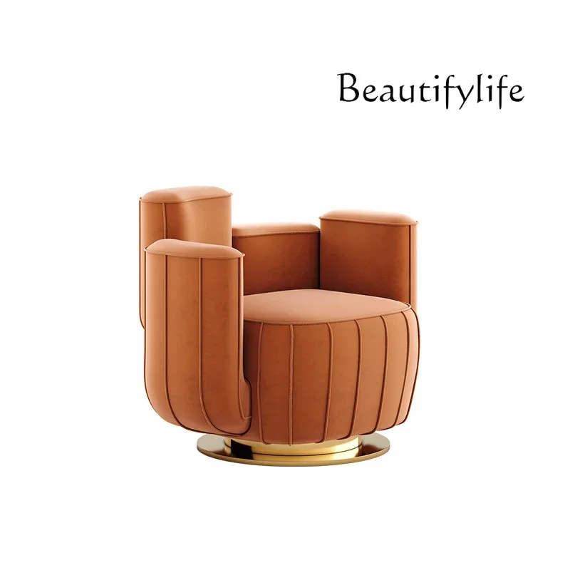 Italian light luxury single sofa chair post-modern leather art personalized leisure chair large apartment cactus chair