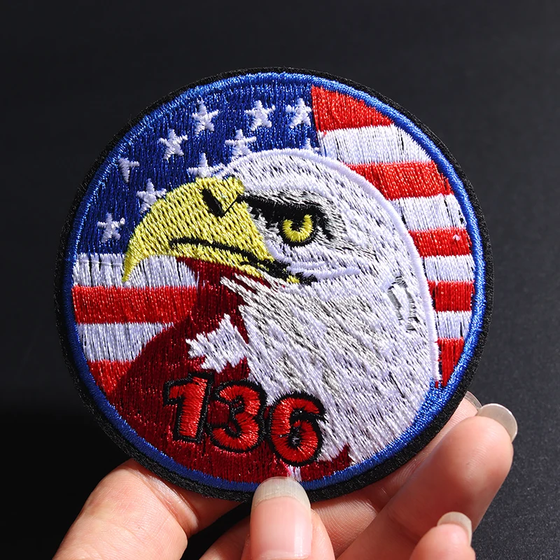 Round American Eagle Size: 8.1x8.1cmEmbroidery Patches for T-shirt Iron on Stripes Appliques Clothes Stickers Clothing Badges