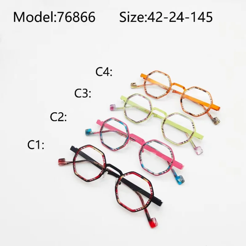 Luxury brand polygon frames Women's small frames pure titanium acetate optical frames men make prescription glasses for myopia