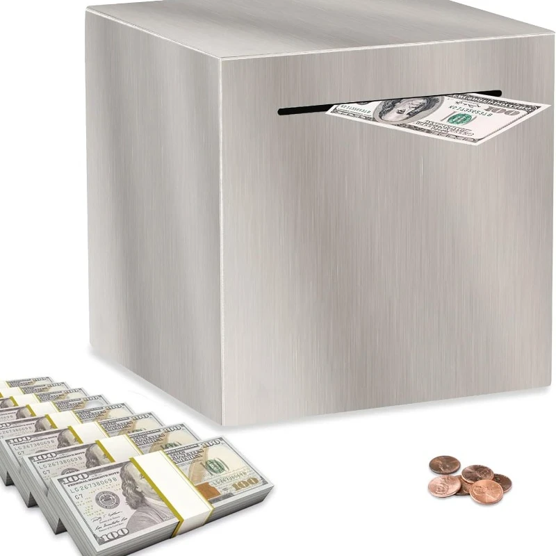 Large Stainless Steel Piggy Bank Only in,No Export Banknotes Large-capacity Coin Boxes Safe Box Money Savings Bank for Kids