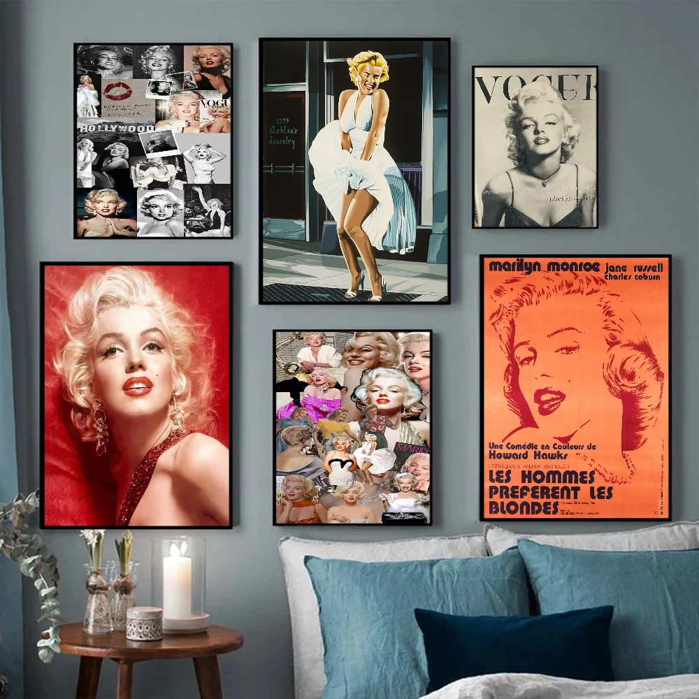 Vintage Marilyn Monroe 50s Movie DIY Sticky Poster Fancy Wall Sticker for Living Room Bar Decoration Wall Decor