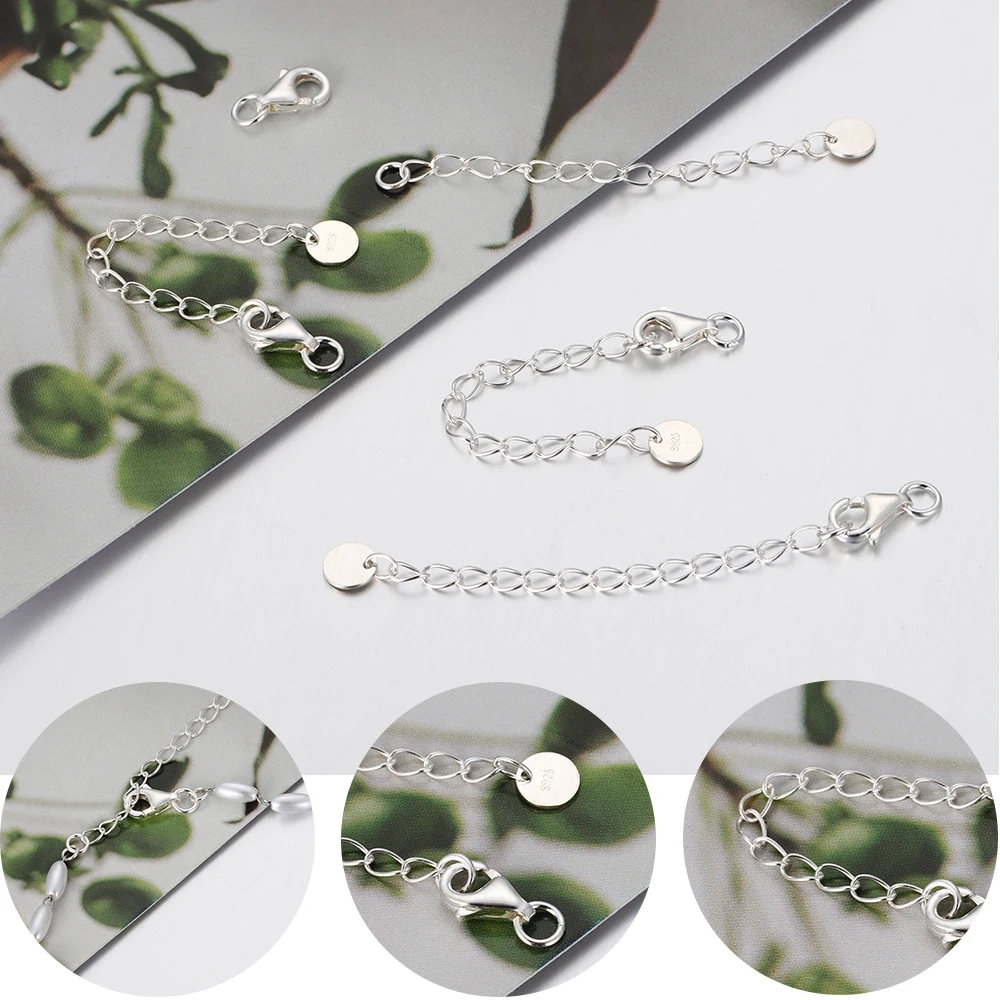 2pcs 925 Sterling Silver Extension Chains With Heart Round Tag Lobster Clasps for Necklace Bracelets DIY Jewelry Wholesale