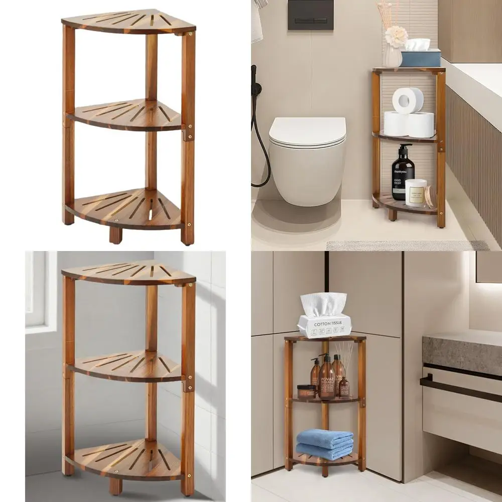 

3-Tier Natural Acacia Wood Shower Caddy - Bathroom Storage Organizer for Shower, Bedroom, Living Room, and Kitchen