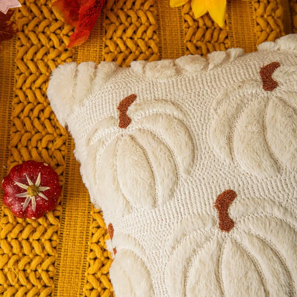 Removable Pillow Cover Embroidered Decorative Pillow Case with Maple Leaves Pumpkin Pattern Removable Washable Throw Pillow