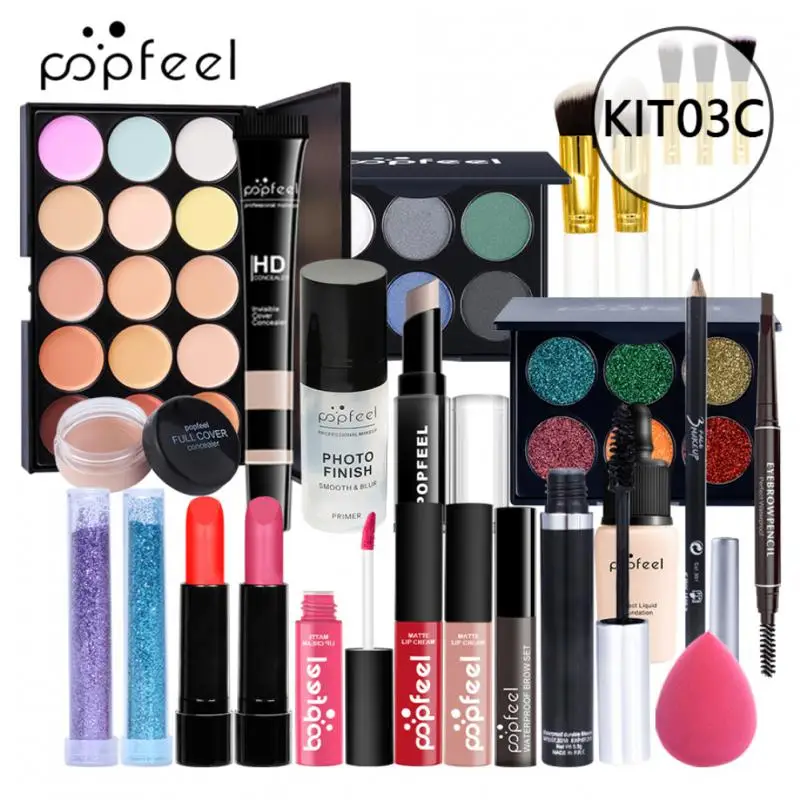 Vrouwen Make-Up Set Oogschaduw Concealer Lipgloss Lippenstift Geverfde Wenkbrauw Concealer Borstel Make-Up Combo Set Koreaanse Cosmetica