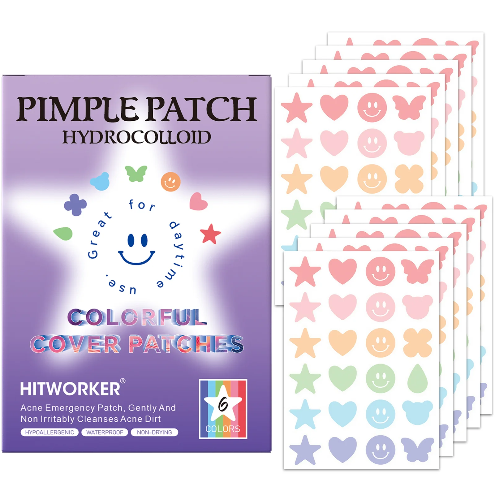 240 pieces/set of colorful cute design PE material patches - waterproof, alcohol free, non irritating transparent acne patches