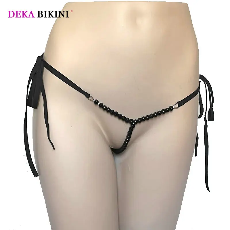 DEKA Women's Panties Swimming Open Crotchless Pearl Mini Micro Bikini Thongs G-Strings Swimsuit Briefs Exotic Lingerie Underwar