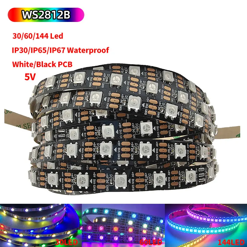 WS2812B IC intelligent LED Pixel Strip 5050 Full Color RGB 5m IP30/IP65/IP67 Waterproof 5V Individually Dddressable WS2812 Strip