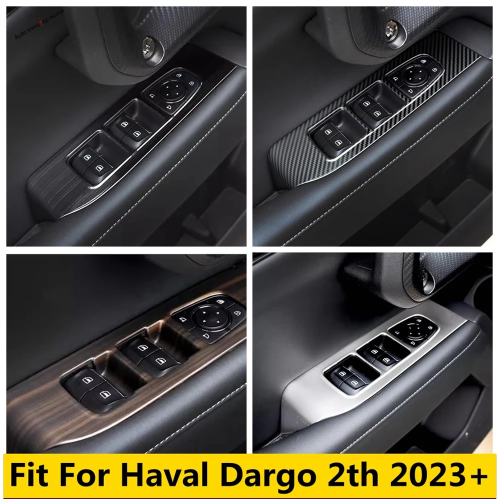 ABS Carbon Fiber Wooden Grain Stainless Steel Black Silver Car Window Lift Cover Trim For Haval Dargo 2th 2023 2024 Accessories