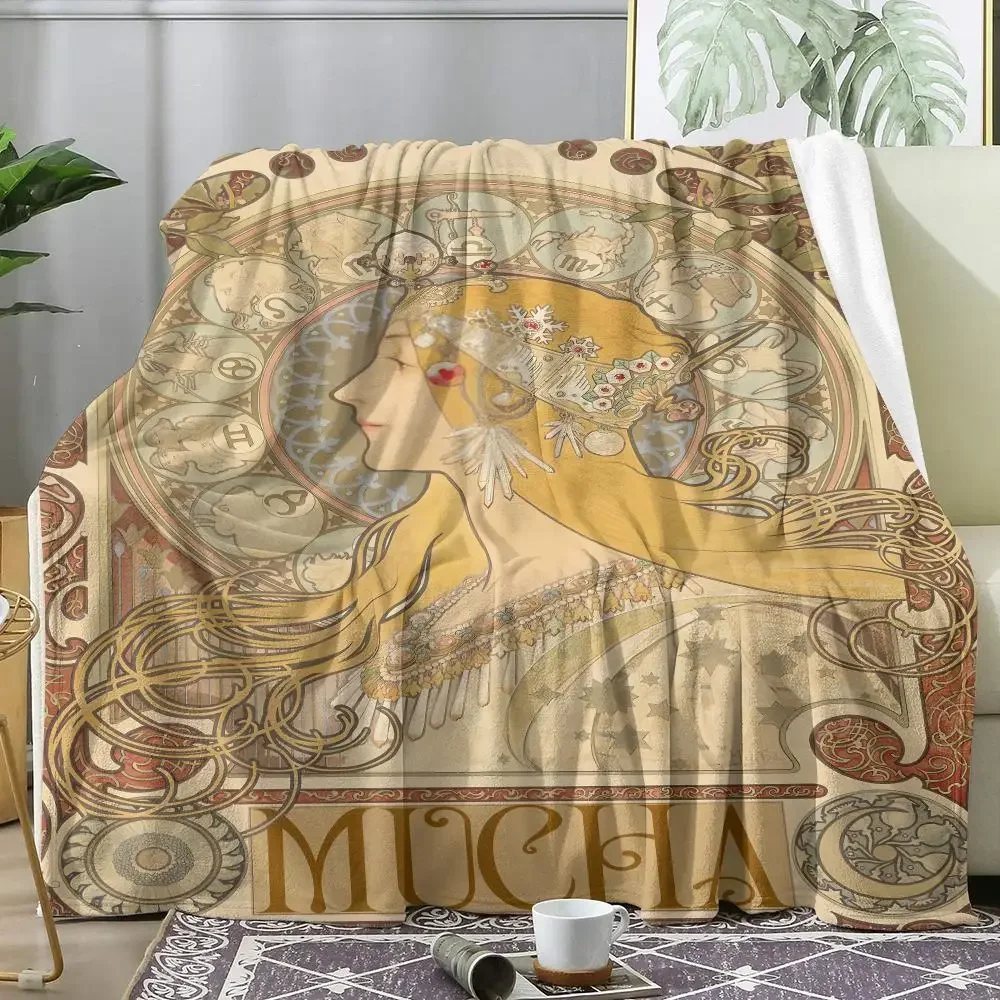 A-Alphonse Mucha Illustration Throw Soft Flannel Throw Blanket, Lightweight Breathable Summer Nap Blanket For Home Decor