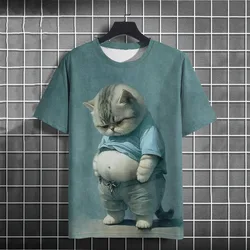 Funny Cartoon Cat T-Shirts Animal Graphic 3D Print Men Women Short Sleeve T Shirt Oversized Tees Harajuku Y2k Tops Kids Clothing