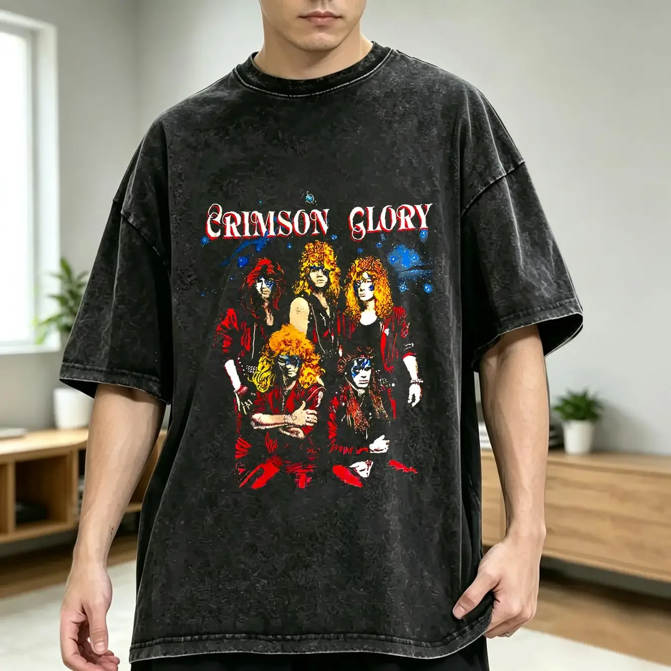 washed T Shirt Crimson Glory '89 Euro Tour  vintage Washed Breathable Top For Everyday Wear Versatile Comfortable fashion