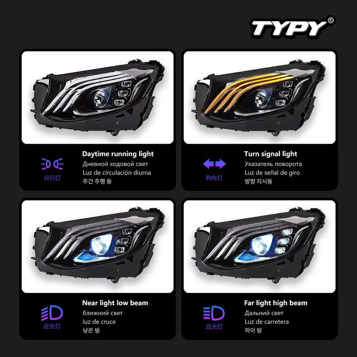 نوع أضواء السيارة لبنز GLC W253 2016-2019 المصباح LED Projetor رئيس مصباح النهار تشغيل ضوء اكسسوارات السيارات