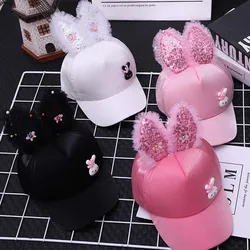 Children's Kids Baseball Cap for Girl Boy Bling Rabbit Ear Design Spring Autumn Baby Sun Hat Adjustable Toddler Peaked Caps 1-3T