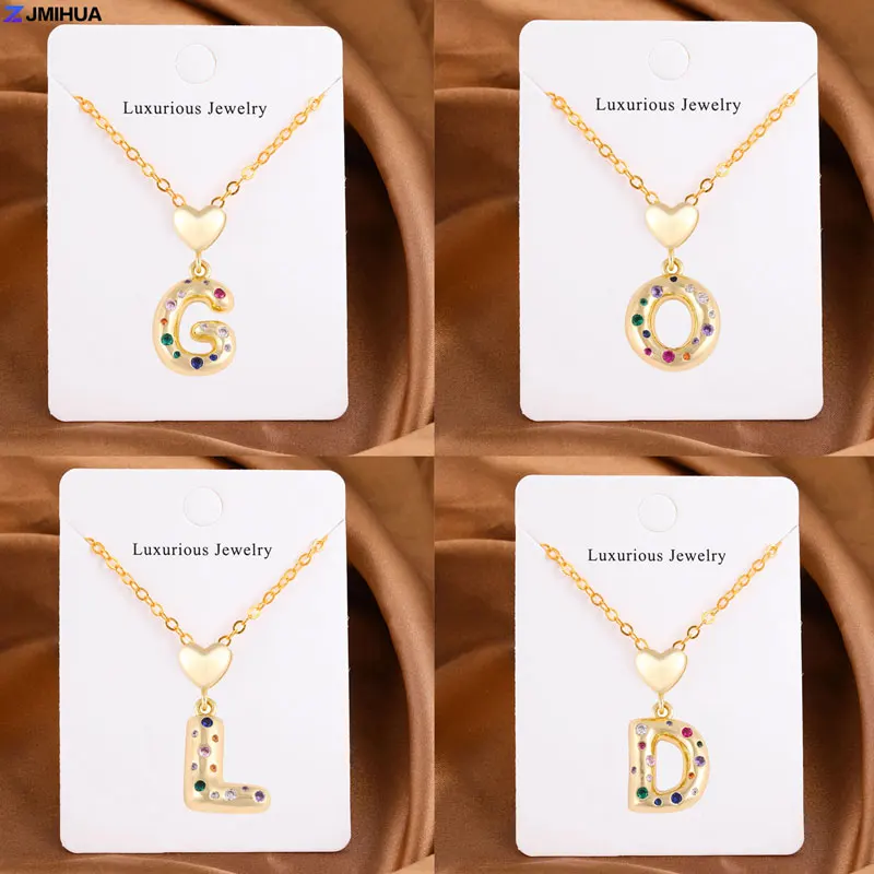 Fashion Women Necklace Copper Zircon Alphabet Letter Pendant + 50cm Stainless Steel Chain Necklace For Boys Girls Birthday Gift