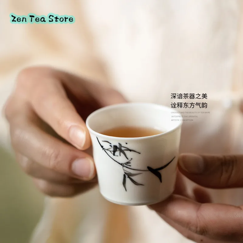 Chinese Ink Color Hand-painted Sample Tea Cup Ceramic Smelling Cup Dehua White Porcelain Host Cup Personal Tea Cup