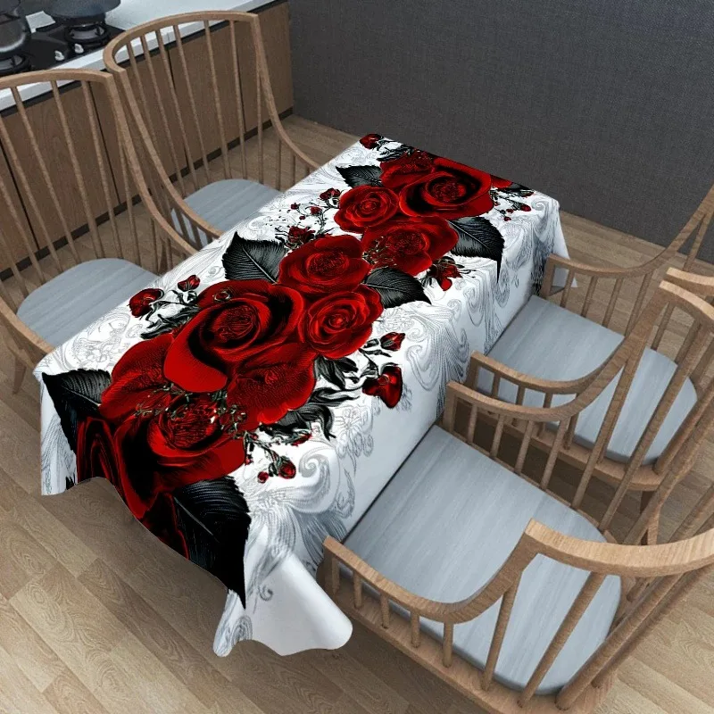 1pc Tablecloth, Black Leaves And Red Rose Floral Design, Square Polyester Fabric, Perfect for Valentine'S Day Celebrations, Various Events And Camping Kitchen, Universal Decor for Parties Throughout The Year