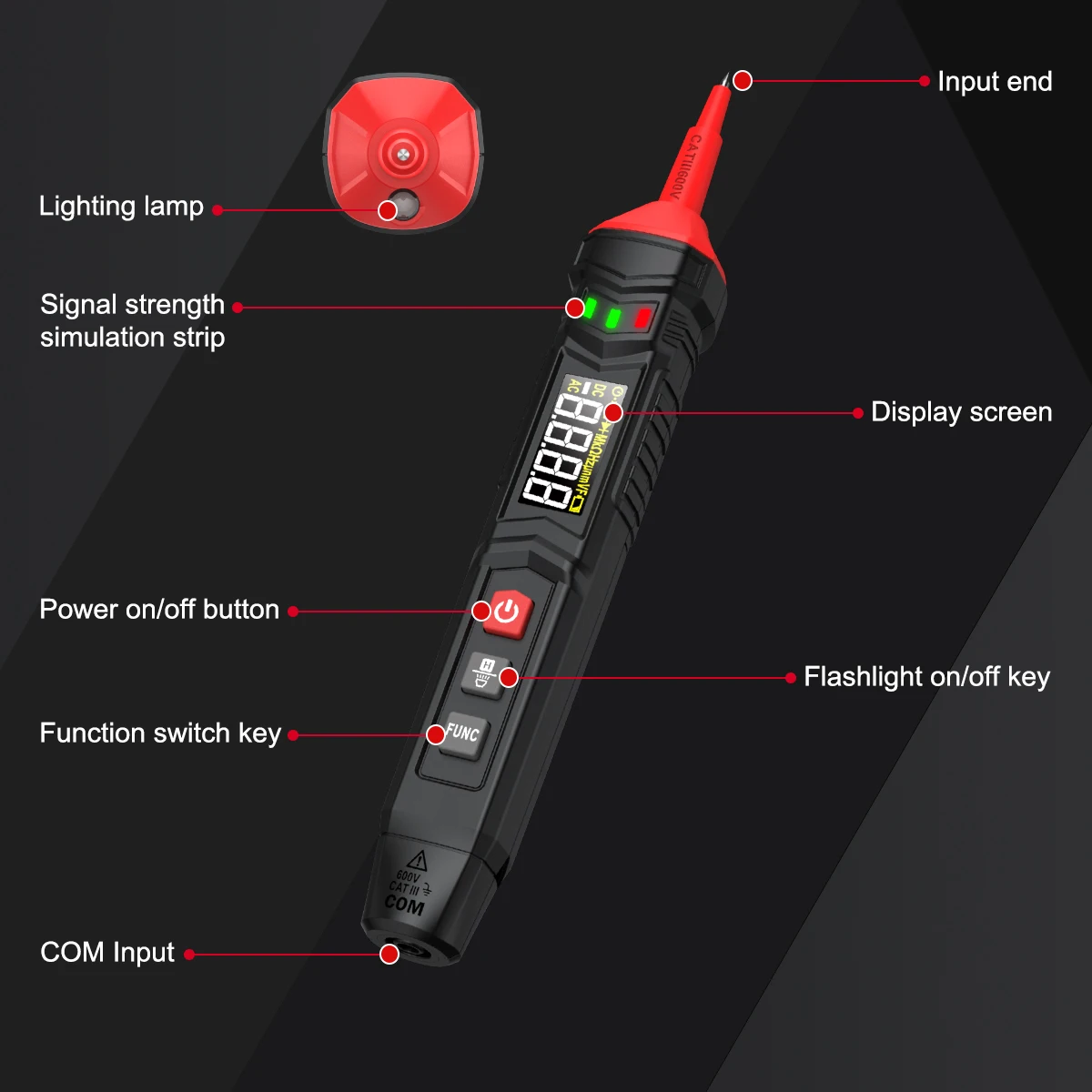 HABOTEST HT121 Digital Pen Type Multimeter Smart Voltage Tester Voltmeter Auto Range Resistance Capacitance True RMS Multi-meter