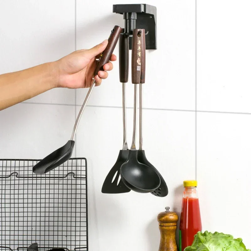 Free Punch Storage Rack Door Cabinet Shelves for Wall Rotating Punch-free Hanger Swivel Hook Kitchenware  Kitchen Tools