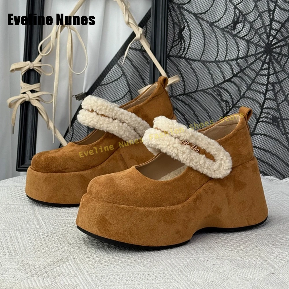 Faux Suede Platform Mary Janes Shoes 2026 New Arrivals Spring Dress Round Toe Thick Sole Hook and Loop Casual Pumps Retro Trend