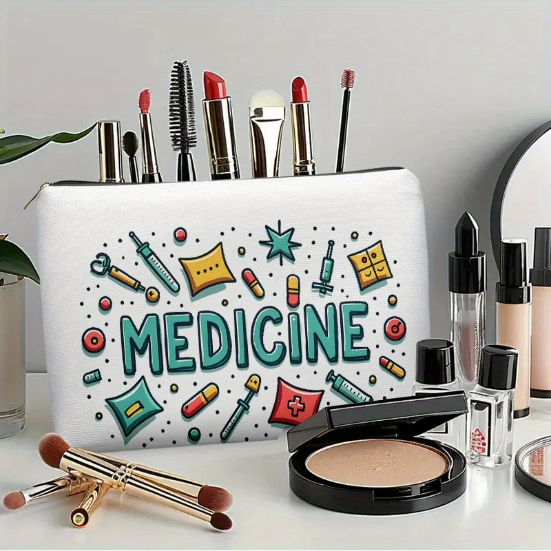 Un sac de maquillage avec logo pharmaceutique - pochette multifonctionnelle à fermeture éclair, sac de rangement de bijoux, petit sac de rangement à fermeture éclair de voyage parfait.