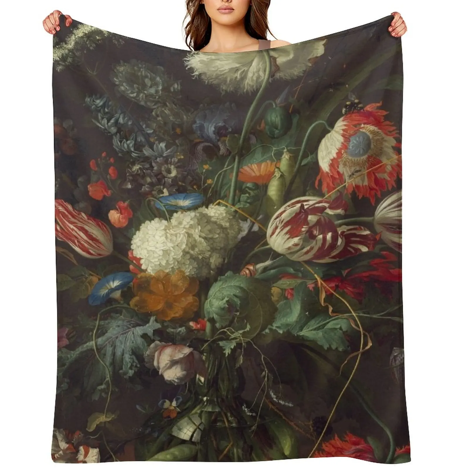 

Jan Davidsz de Heem - Vase of Flowers (1645) Throw Blanket wednesday Sofa Decorative Beds Large Blankets