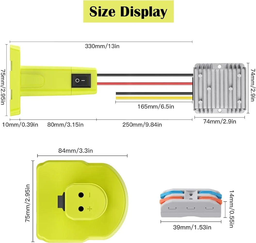 15A 180W DC 18V to DC 12V Step Down Converter Aadpter for Ryobi 18V Li-ion Battery Power Wheel Voltage Regulator with Switch