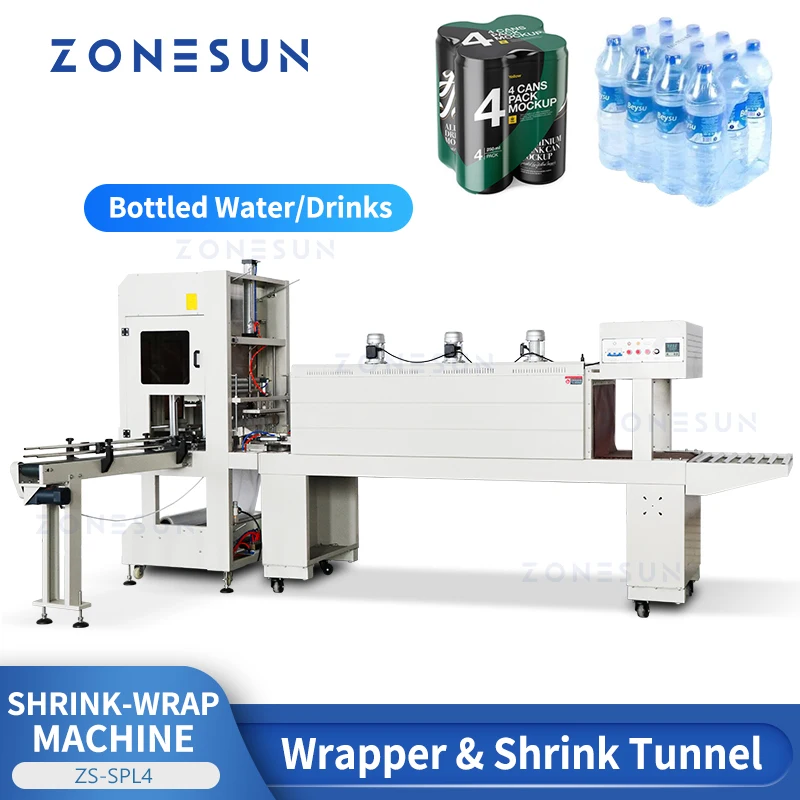ZONESUN Automatic Shrink Wrap Machine Beverages Bottle Wraping Cutting Shrinking Tunnel Drinks Product Packaging ZS-SPL4