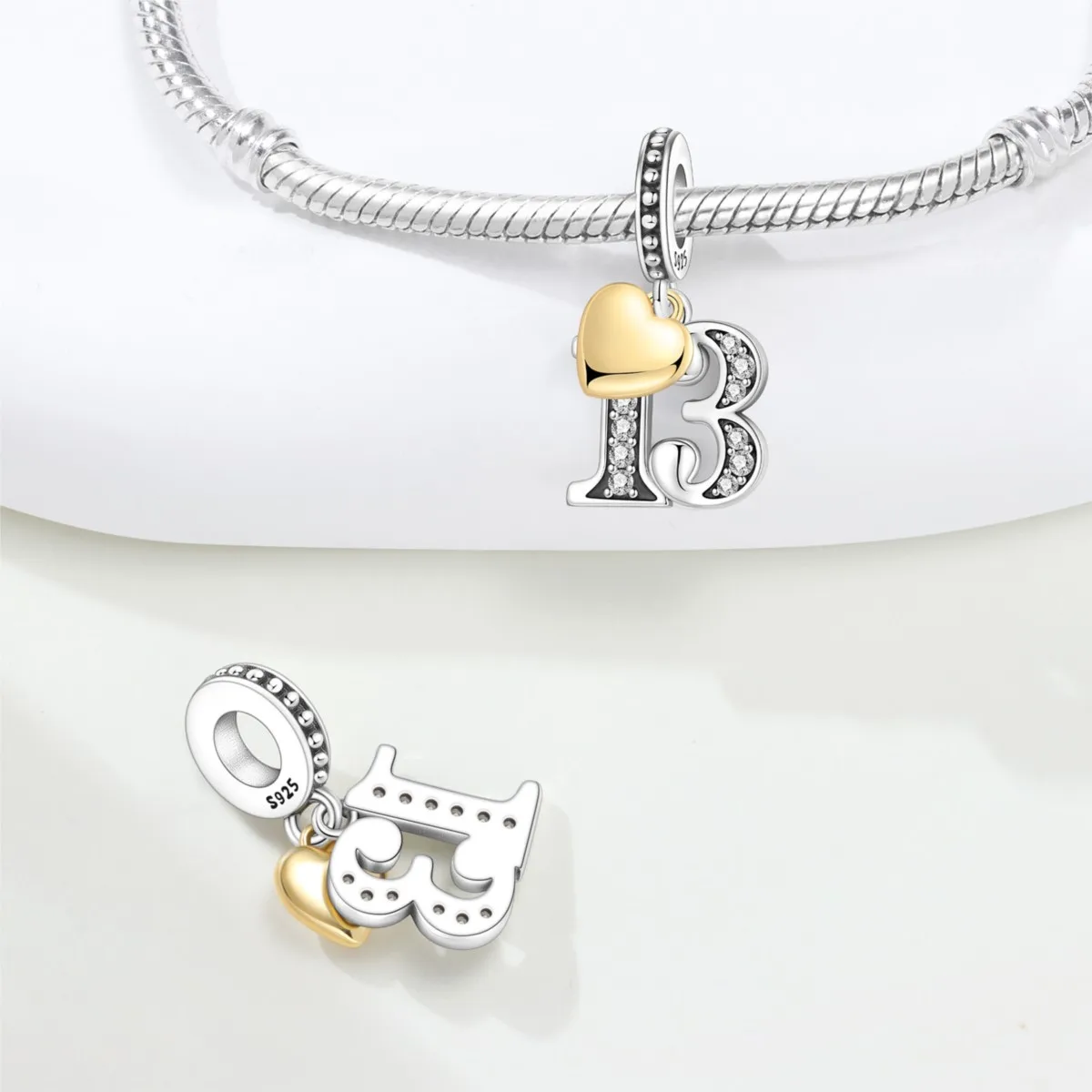 MISEFF S925 Sterling Silver Lucky Number 10,15,18,20 Heart Charm  Anniversary Celebration Pendant Original DIY Jewelry Making