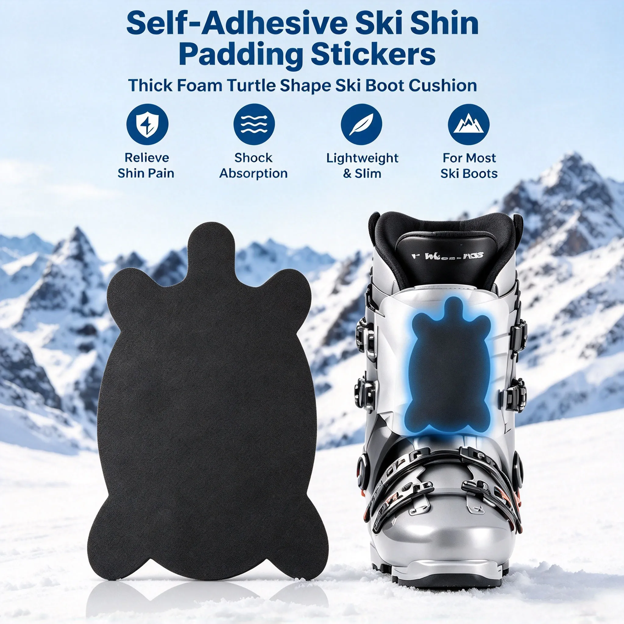 EVA Ski Boot Shin Pads Self Adhesive Turtle Shape Cushion Stickers Shock Ski Shin Protector to Reduce Pressure for Ski Sports