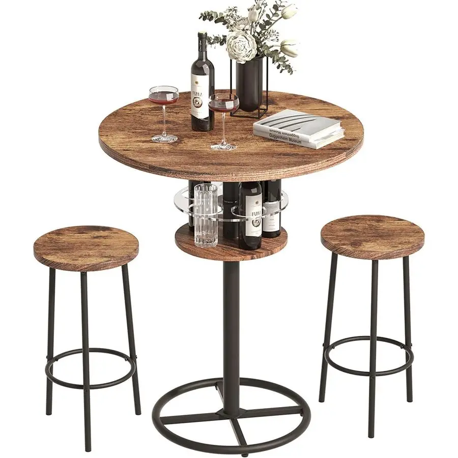 

3 Piece Bar Table and Chairs Set, Counter Height Bistro Sets with 2 Barstools for Indoor, Small Space Restaurant, Brown