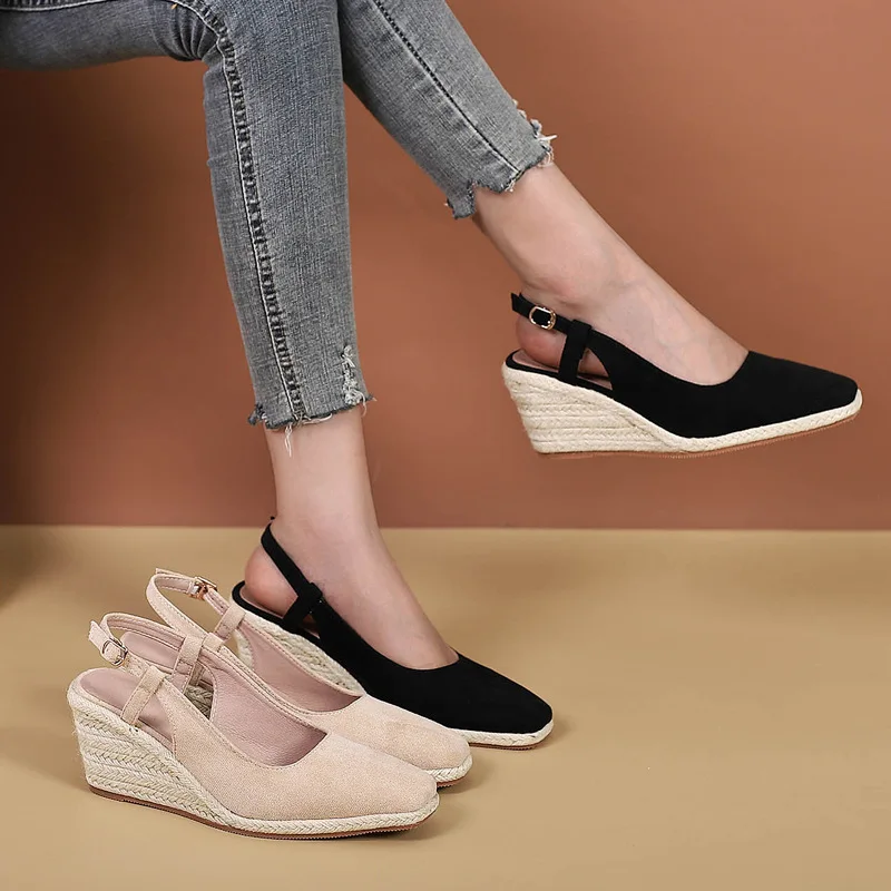 Zoccoli sandali con zeppa scarpe da donna di moda Sexy 2024 tacchi estivi Med punta quadrata espadrillas di grandi dimensioni piattaforma di lusso