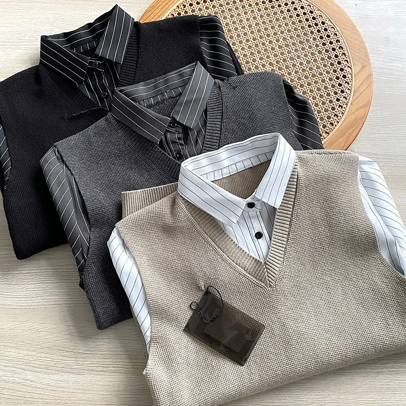 

Модный вязаный свитер с V-образным вырезом, облегающий, в повседневном стиле, с длинными рукавами, молодежный, энергичный, трендовый, осенне-зимний мужской топ