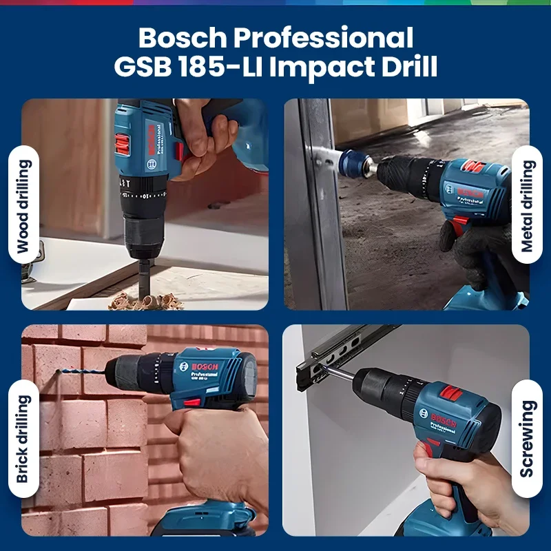 Bosch GSB 185 Li Cordless Impact Drill 3 In 1 Multifunctional 50Nm Electric Screwdriver Brushless Hammer Drilling Pro Power Tool