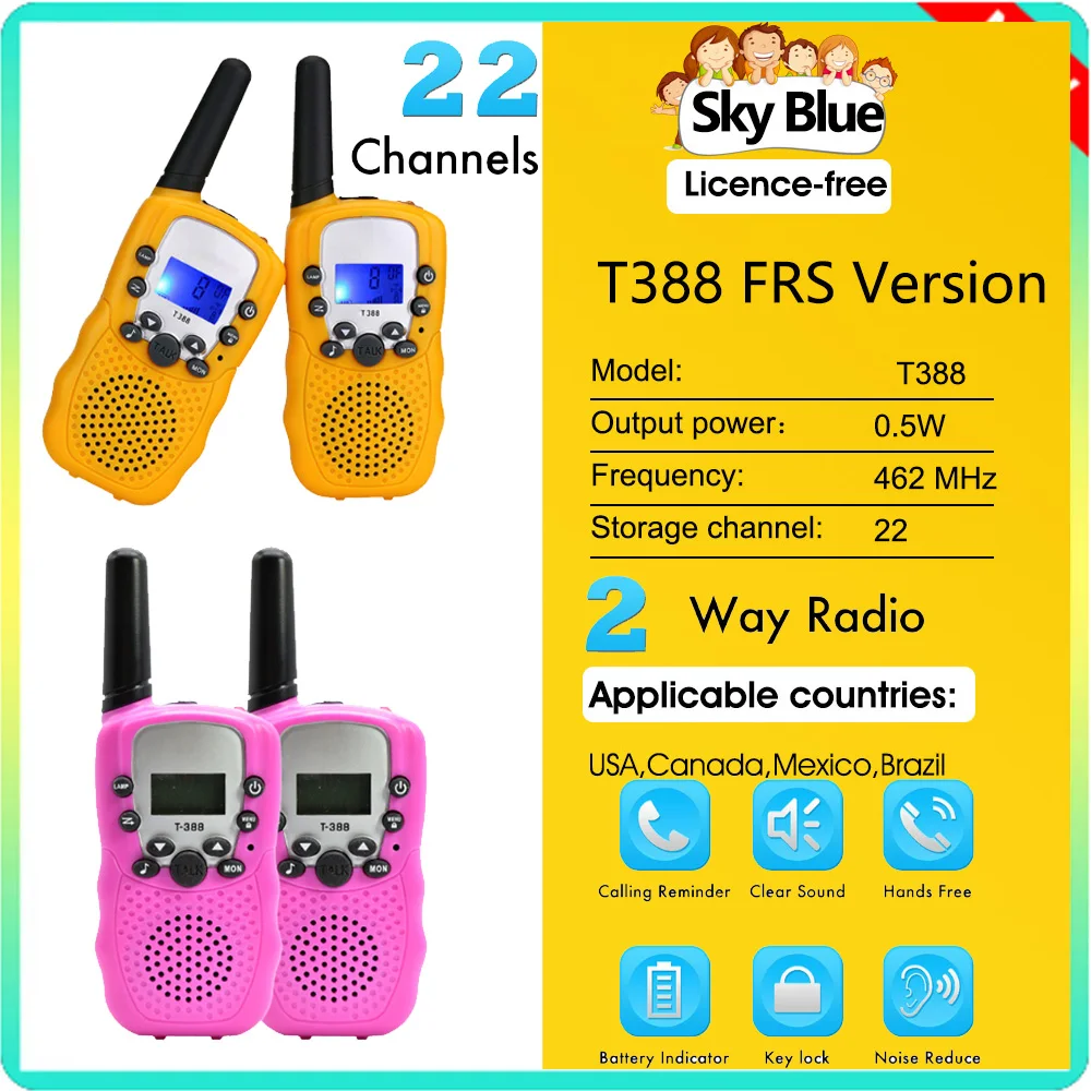 Walkie Talkie com lanterna LED incorporada para crianças, interfone de mão, 0.5W, 3km, rádio transceptor, brinquedos infantis, presentes de aniversário, 2PCs