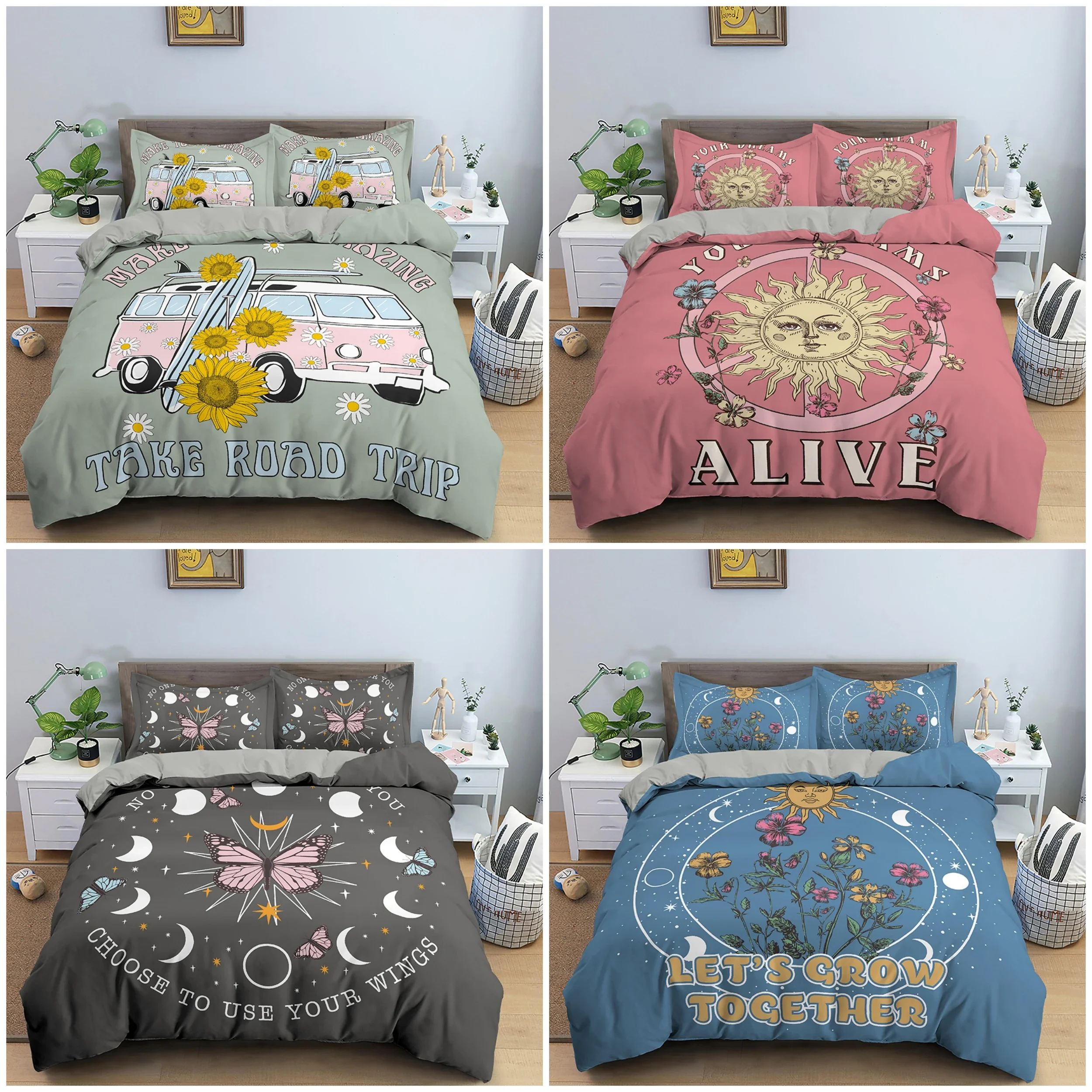 

Cartoon Pattern Duvet Cover Set Kids Bedding Set Sunflower Pattern Comforter Cover Bed Linen King Queen Bedclothes for Teens