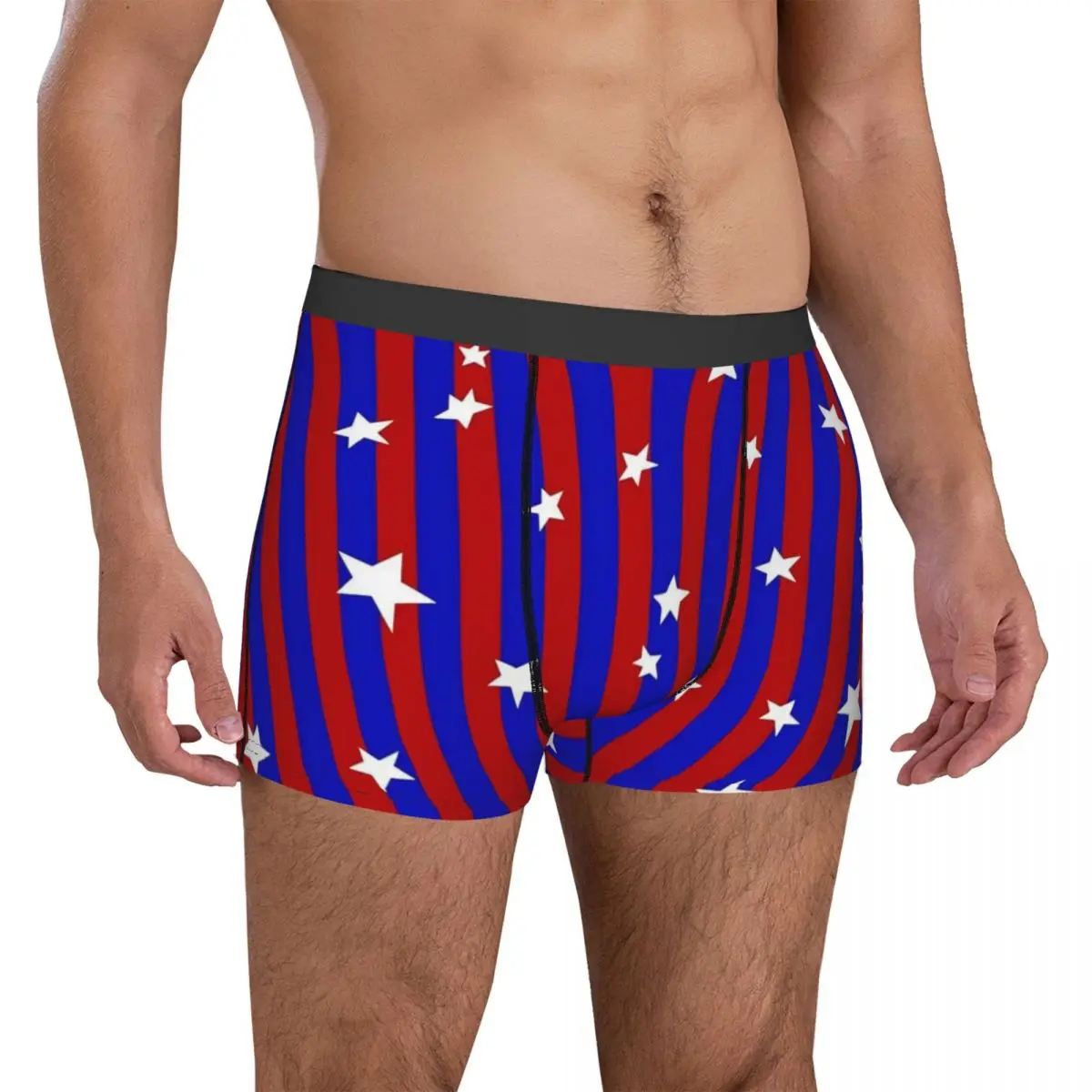 Stars And Striped Underwear Red And Blue Design Boxershorts High Quality Male Panties Stretch Boxer Brief Gift Idea