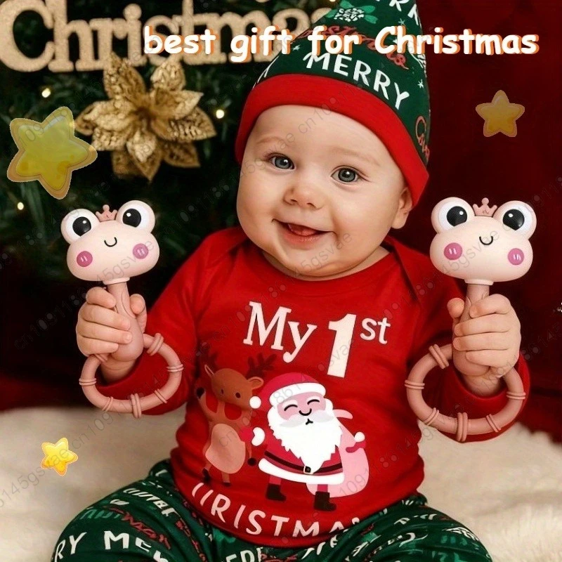 1/2 قطعة خشخيشة ضفدع لطيفة ومثيرة للاهتمام باليد للتدريب على القبضة، تحفيز اللمس وتهدئة وقت النوم، متينة وسهلة التنظيف #4