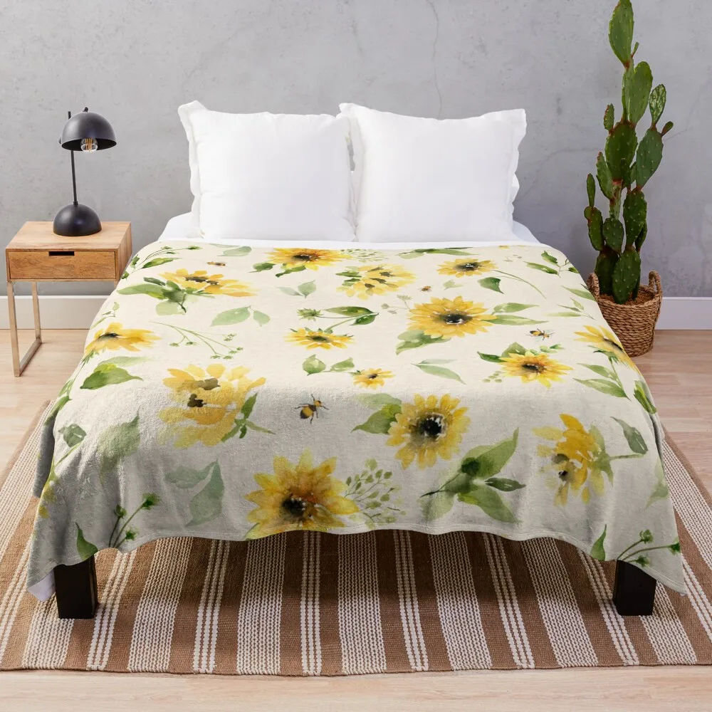 

Sunflowers and Bees Throw Blanket Retros Extra Large Throw Furrys Softest Decorative Sofas Blankets