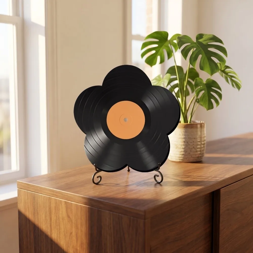 Creative Flower Shape Vinyl Record Ornament Decorative Art DIY Graffiti Disc Iron Rack with Mark Pens Acrylic Decoration