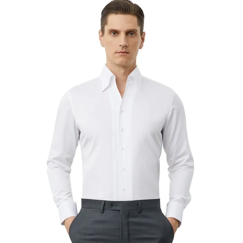 New Fashion Business Men's Clothing One Piece Collar White Shirt Men Long Sleeve Shirt