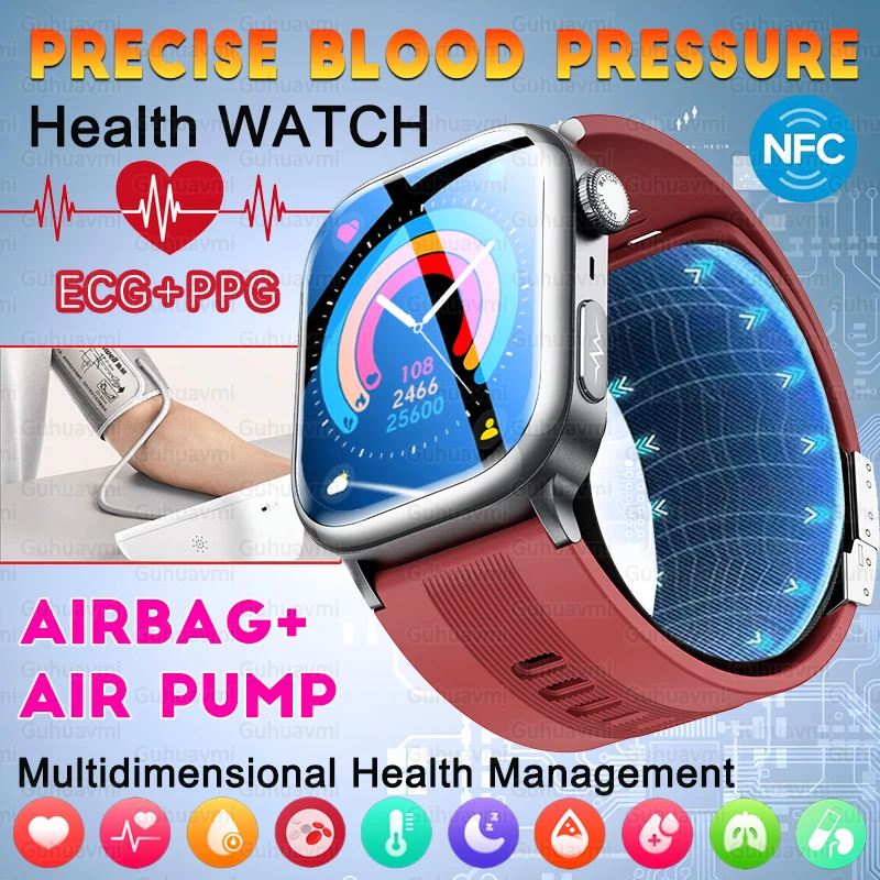 

NFC Smart Watch Air Pump+Air Bag Accurate Blood Pressure Fat Health Measure BT Call Sports Tracking Sapphire Glass Smart Watch