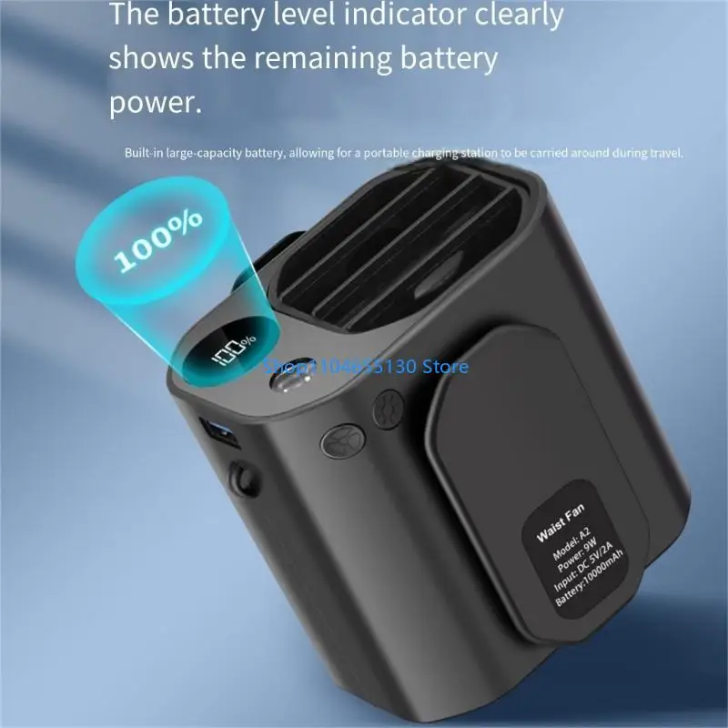 Wearable Necked Fan with LED Light for Outdoor Camping Portable Rechargeable Fan