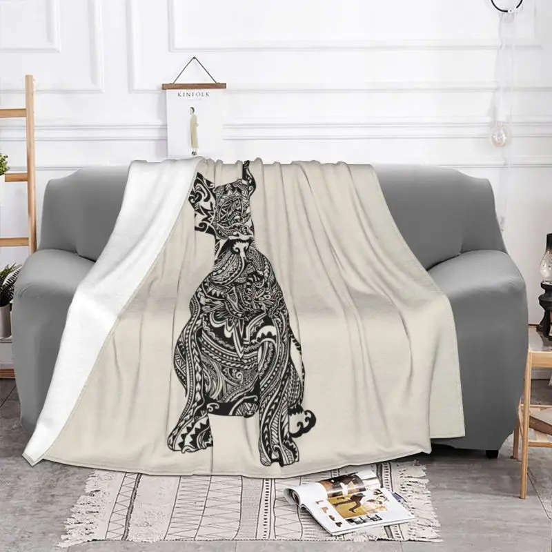 Polynesian French Bulldog Blankets Comfortable Soft Flannel Winter Frenchie Dog Lover Throw Blanket for Sofa Home Bedding