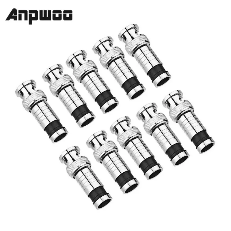 ANPWOO-conector BNC para sistema de seguridad, Conector de compresión para Cable Coaxial RG59, accesorios de cámara CCTV, 10 unidades por lote