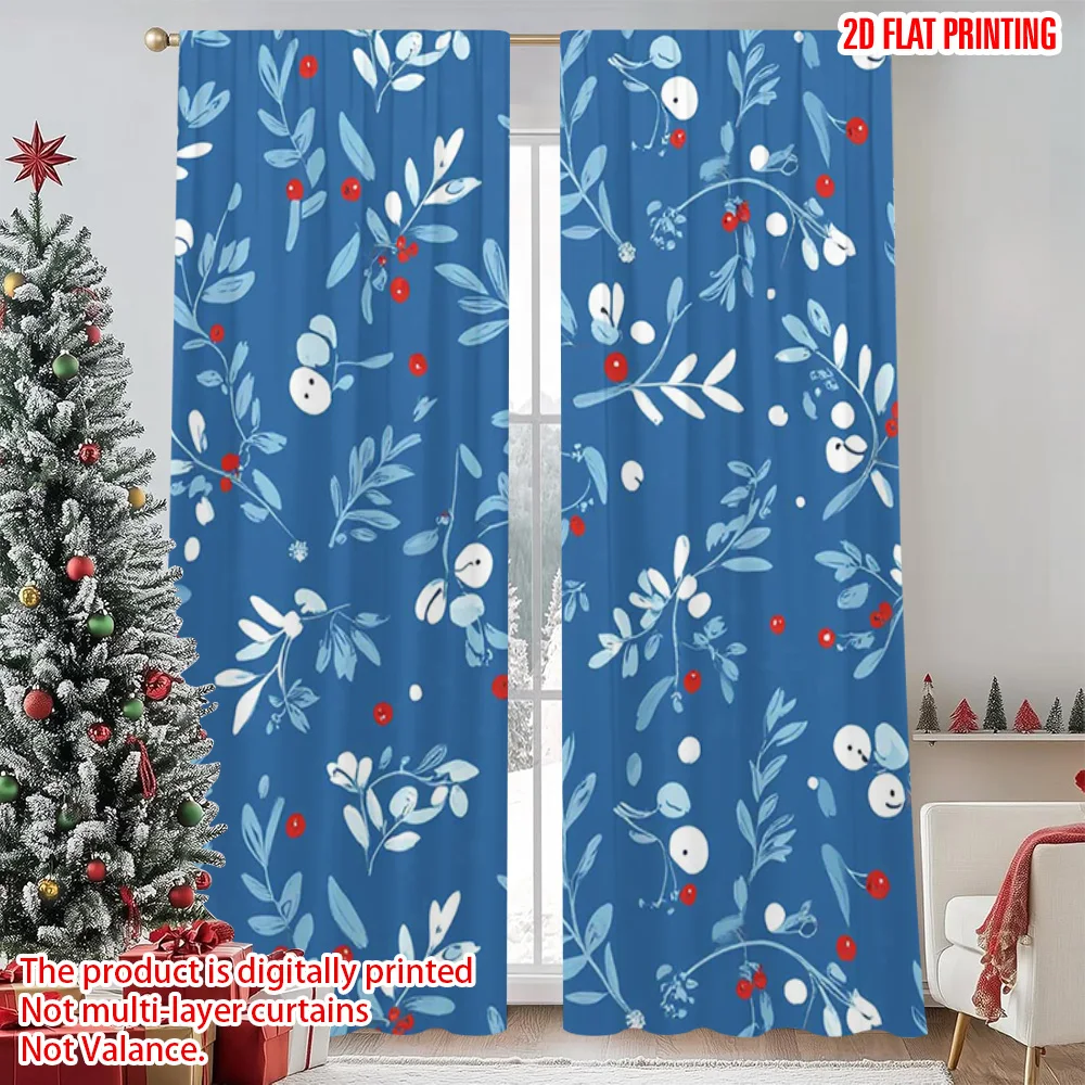 

2pcs 2D flat printing Christmas Drapes Snow and plants Durable Polyester Without Electricity Holiday Decorations Perfect for