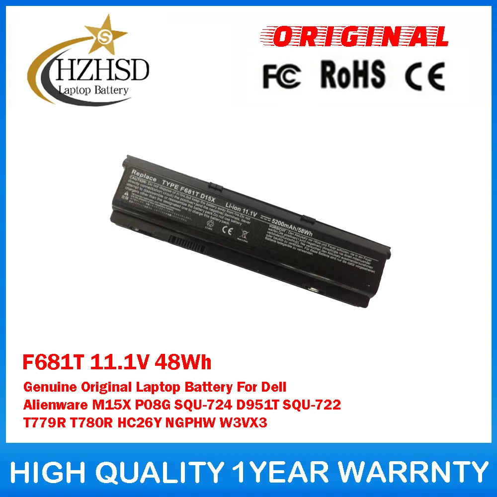 F681T 11.1V 48Wh حقيقية الأصلي بطارية الكمبيوتر المحمول لديل AlienwareM15X P08G SQU-724 D951T SQU-722 T779R T780R HC26Y NGPHW W3VX3 #1